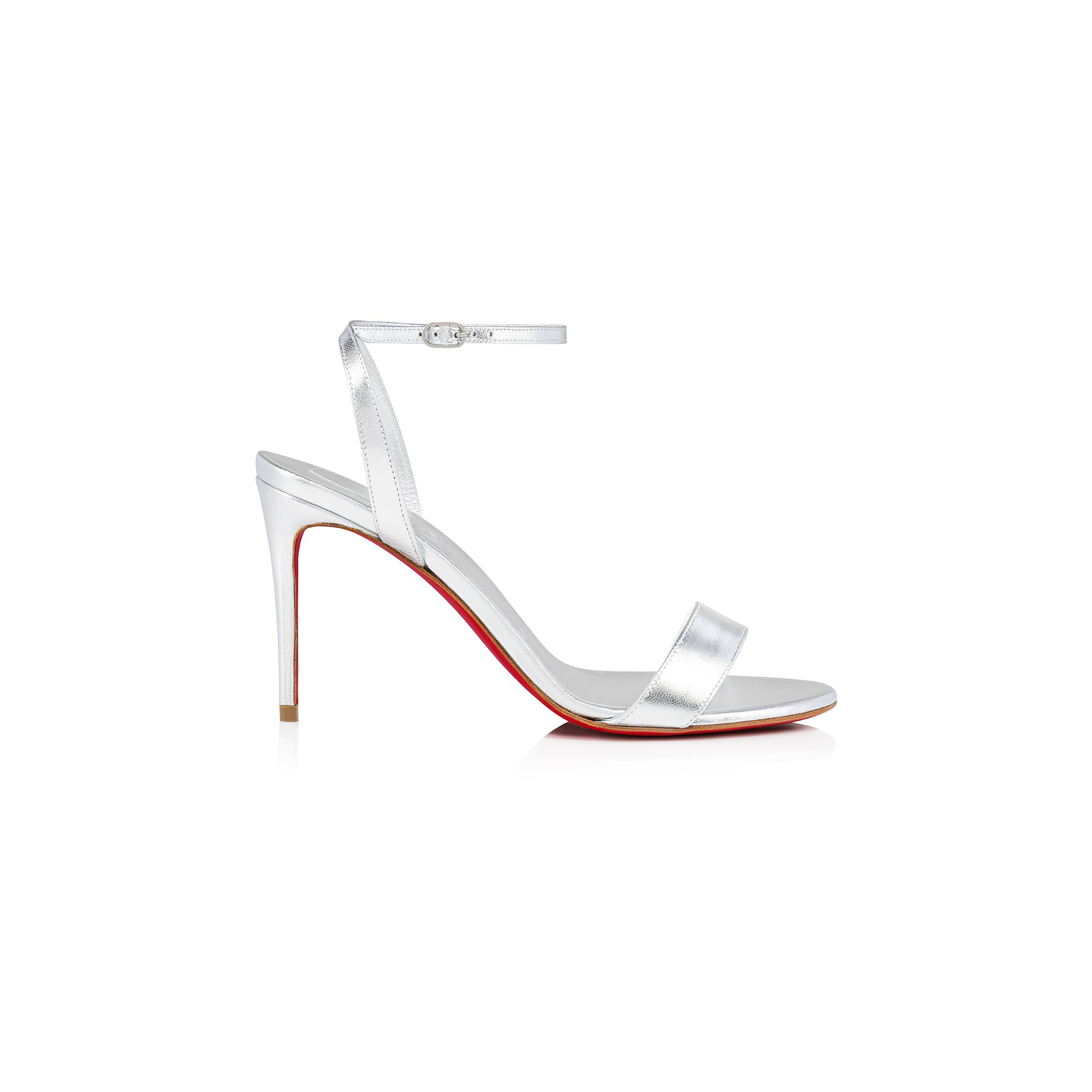 CHRISTIAN LOUBOUTIN LOUBIGIRL 85 MM STRAPPY SANDALS-IRIDESCENT LEATHER-SILVER-WOMEN 1240041S211